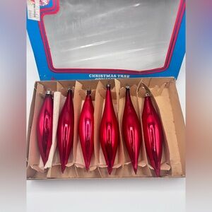 Vintage Santa Land Red Glass Icicle Ornaments Set of 6 Poland
